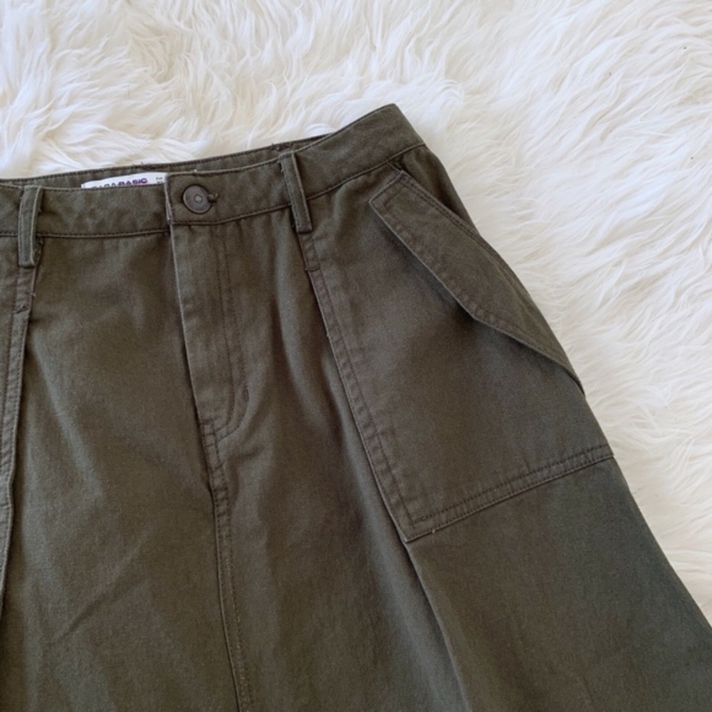 Zara Olive Green Floral Embroidered Fray Skirt - Picture 5 of 8